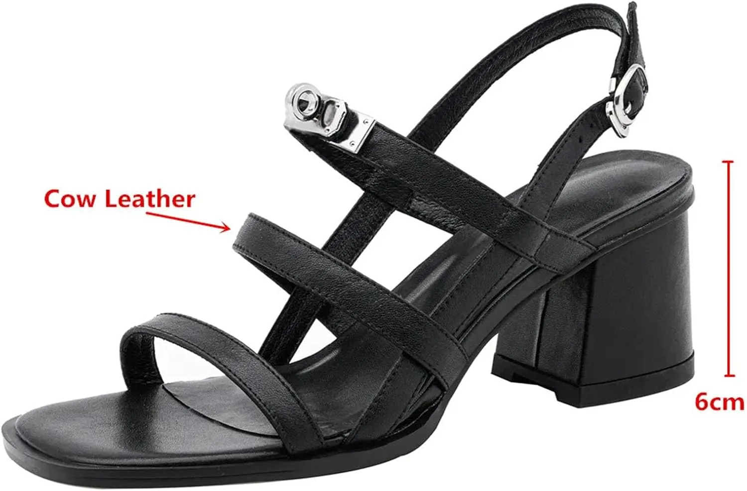 Women's Cow Leather Sandals - Concise Design Thick Heels, Summer Beach Handmade
