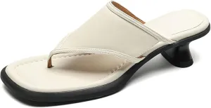Women's Cow Leather Square Toe Sandals - Thick Heels Slip-On, Summer Casual