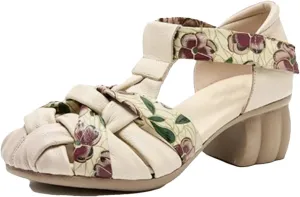Women's Cow Weave Genuine Leather Hook Sandals - 5cm Chunky Heels Summer Comfy Hollow