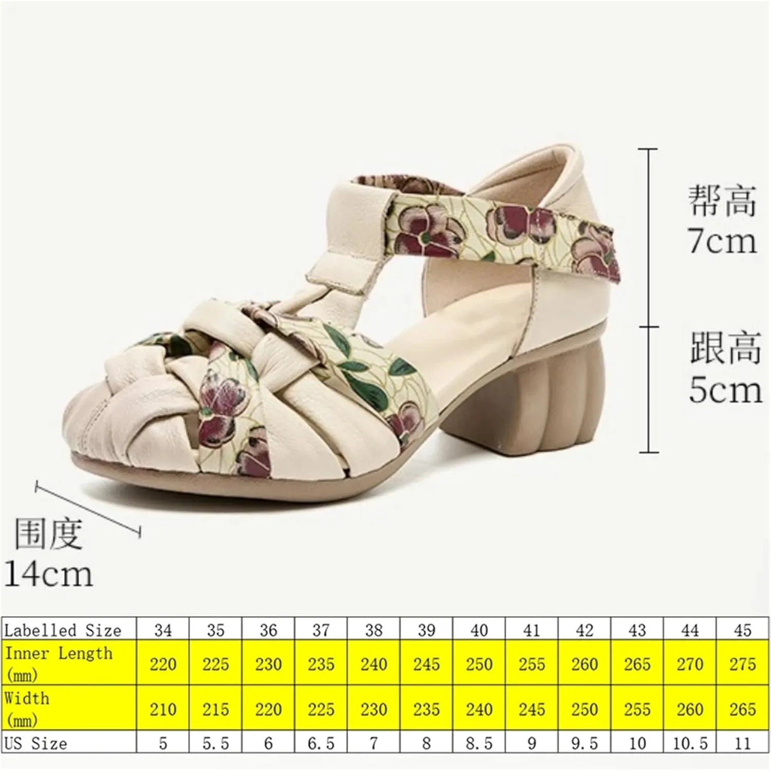 Women's Cow Weave Genuine Leather Hook Sandals - 5cm Chunky Heels Summer Comfy Hollow