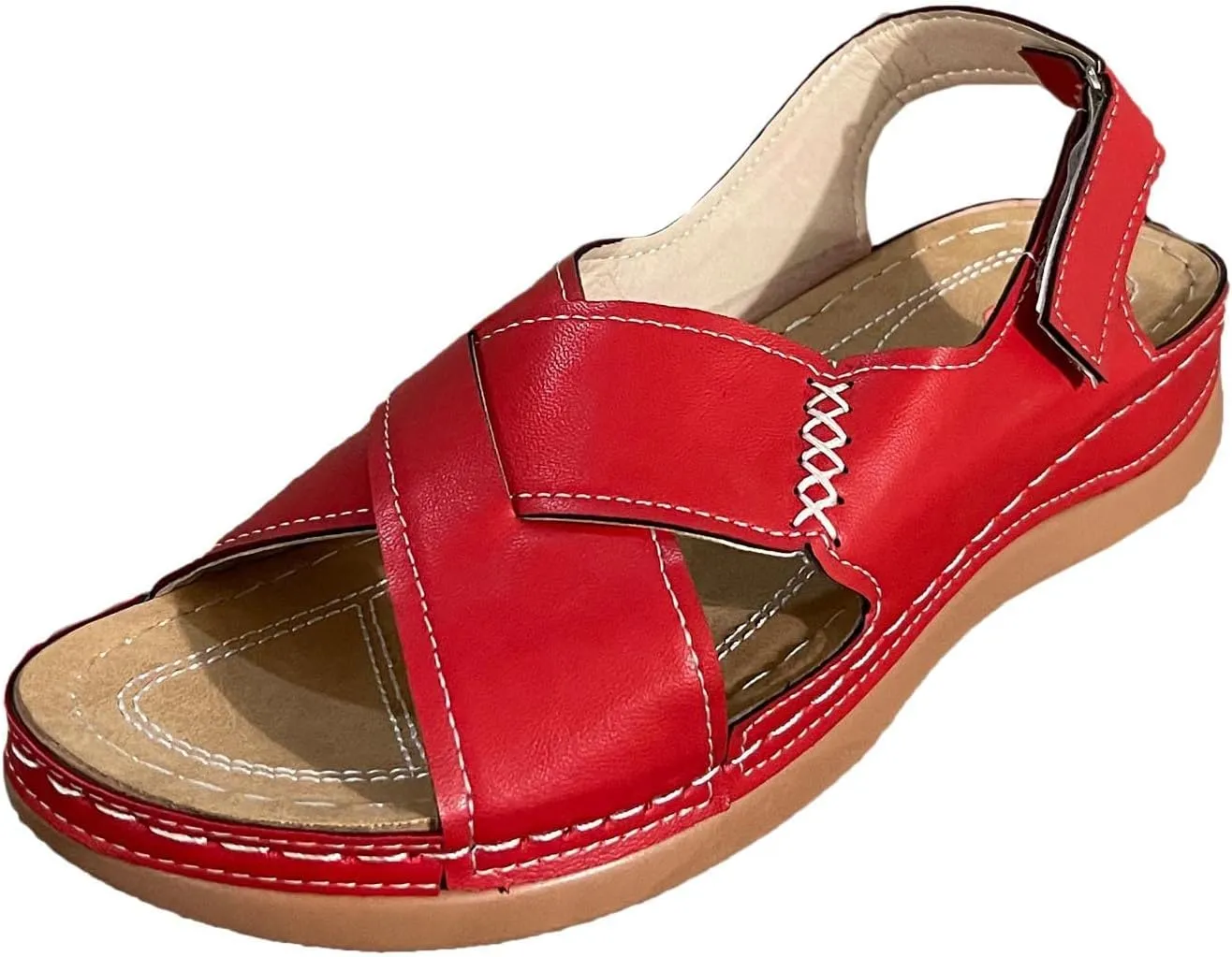 Womens Crisscross Sandals, Orthopedic Sandals with Arch Support, Back Strap Low Wedge Sandal, Dressy Summer Sandal 2025, Open Toe Beach Walking Shoes for Vacation Lightweight Breathable Comfortable