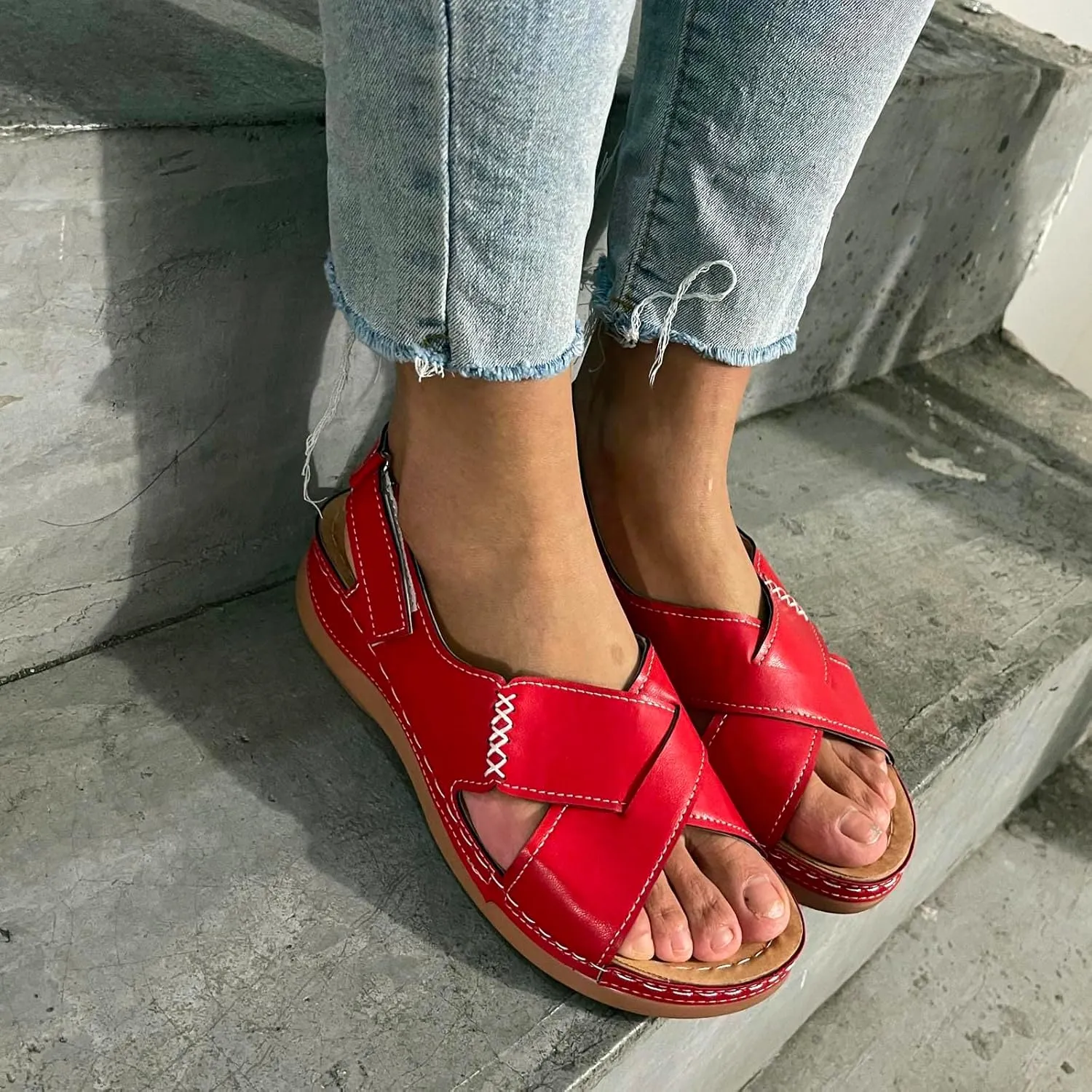 Womens Crisscross Sandals, Orthopedic Sandals with Arch Support, Back Strap Low Wedge Sandal, Dressy Summer Sandal 2025, Open Toe Beach Walking Shoes for Vacation Lightweight Breathable Comfortable