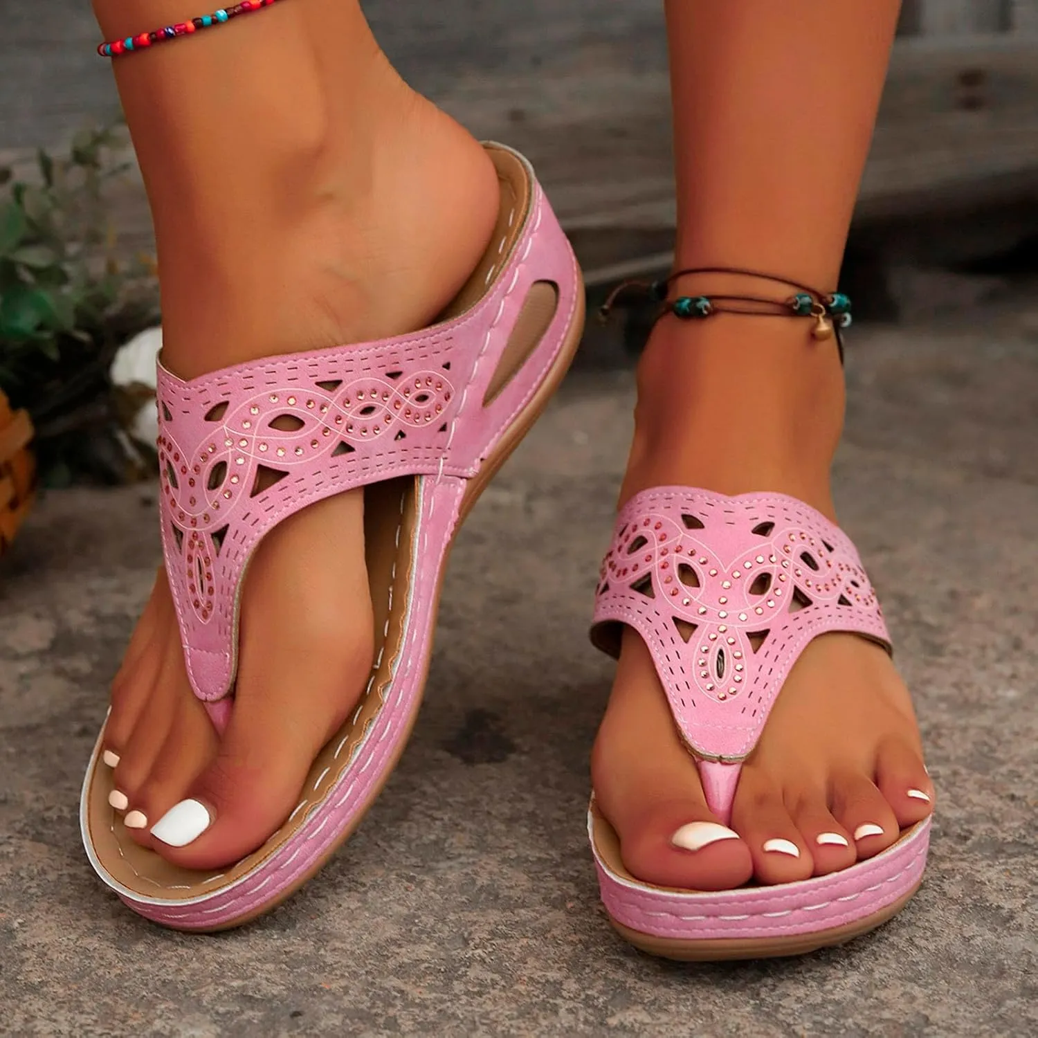 Womens Flip Flops Dressy Orthopedic Sandals Summer Comfortable Sandals Arch Support Wedge Slippers Vacation Shoes