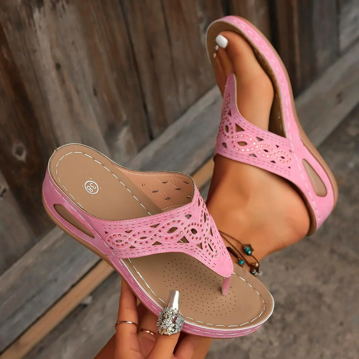 Womens Flip Flops Dressy Orthopedic Sandals Summer Comfortable Sandals Arch Support Wedge Slippers Vacation Shoes