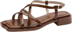 Women's Genuine Leather Ankle Strap Sandals - Low Heels, Office Party, Casual Fashion Shoes