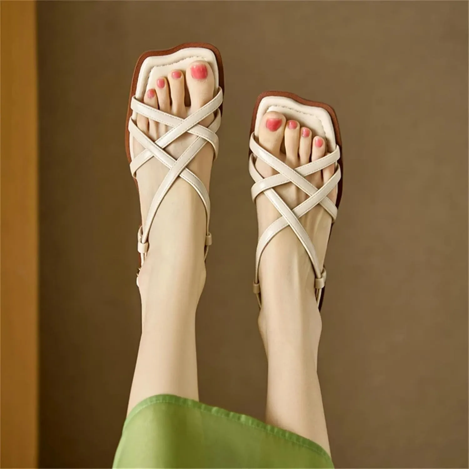 Women's Genuine Leather Ankle Strap Sandals - Low Heels, Office Party, Casual Fashion Shoes