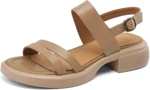 Women's Genuine Leather Buckle Sandals - Chunky Heels Summer Office, Handmade Dress Shoes