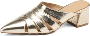 Women's Genuine Leather Hollow Mules - Point Toe, Thick Heels, Spring Summer Fashion Slippers