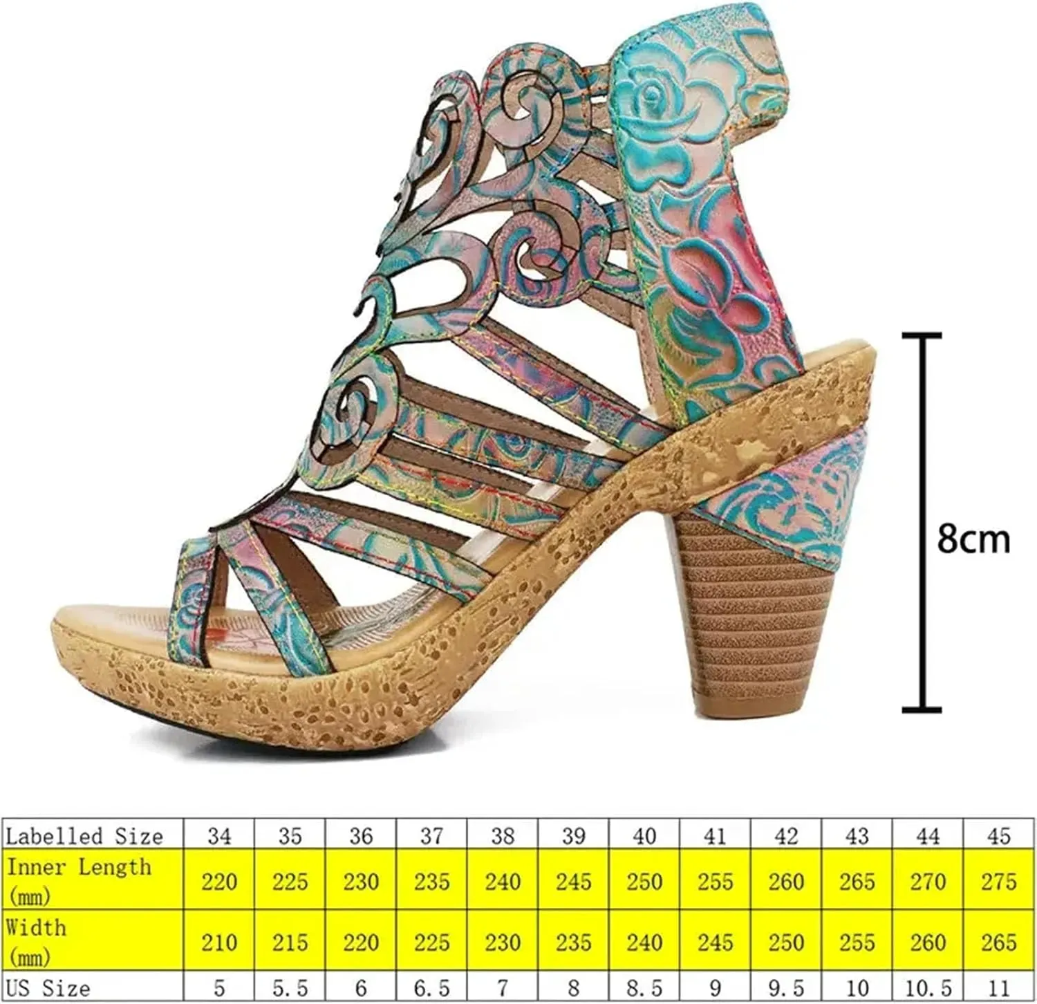 Women's Genuine Leather Moccasins - 7cm Big Size Summer Chunky Heels Print Hollow