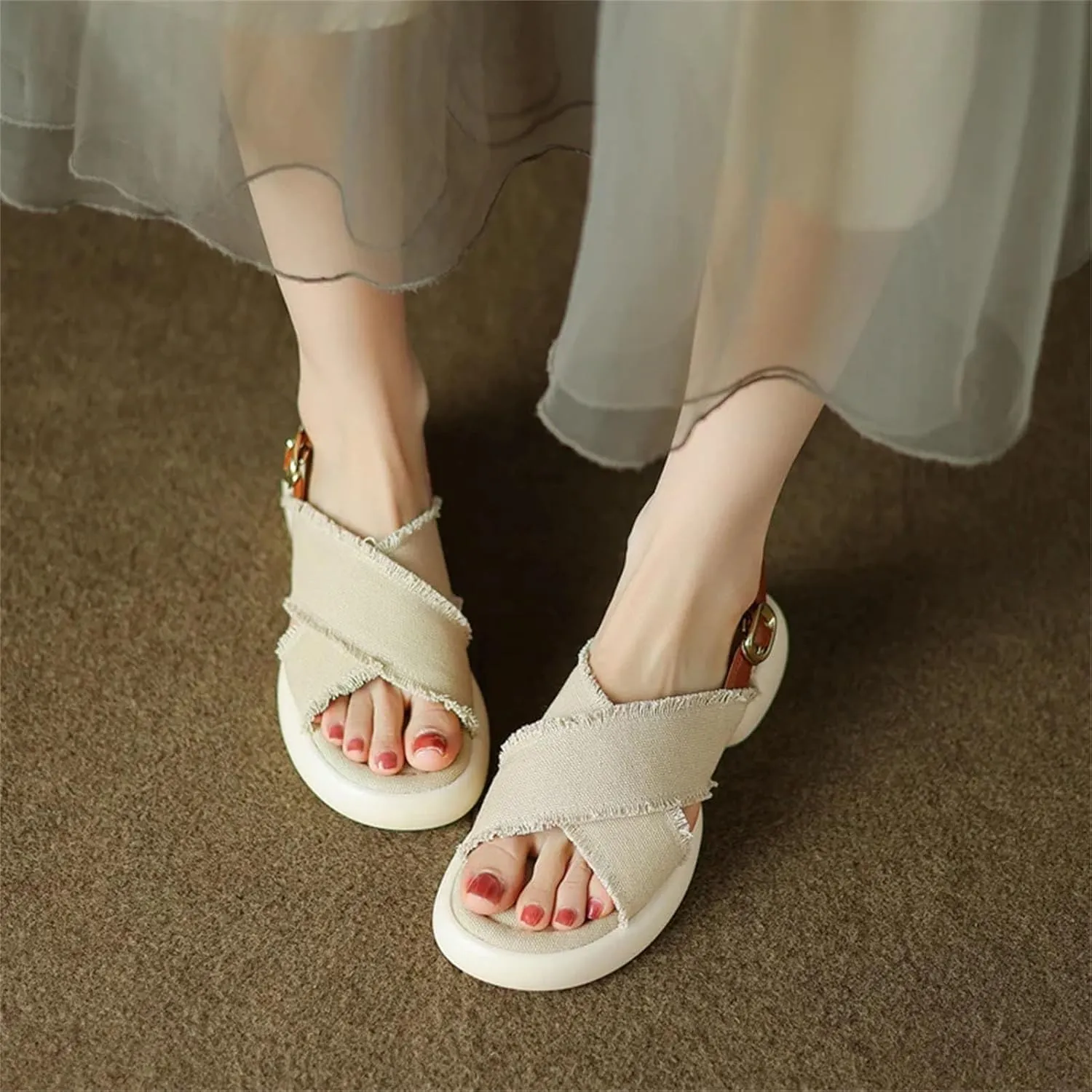 Women's Genuine Leather Platform Sandals - Thick Heels Mixed Colors, Casual Outdoor Summer Fashion