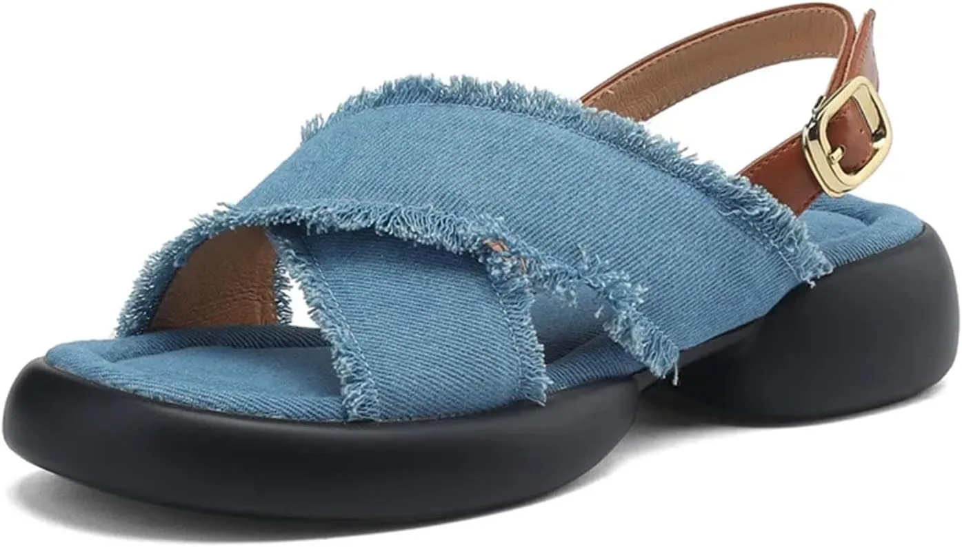 Women's Genuine Leather Platform Sandals - Thick Heels Mixed Colors, Casual Outdoor Summer Fashion