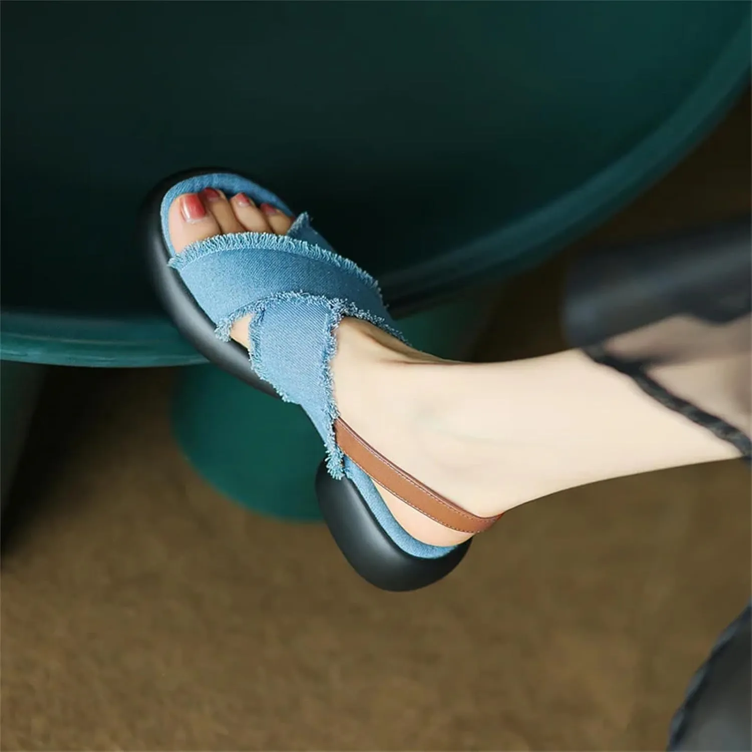 Women's Genuine Leather Platform Sandals - Thick Heels Mixed Colors, Casual Outdoor Summer Fashion