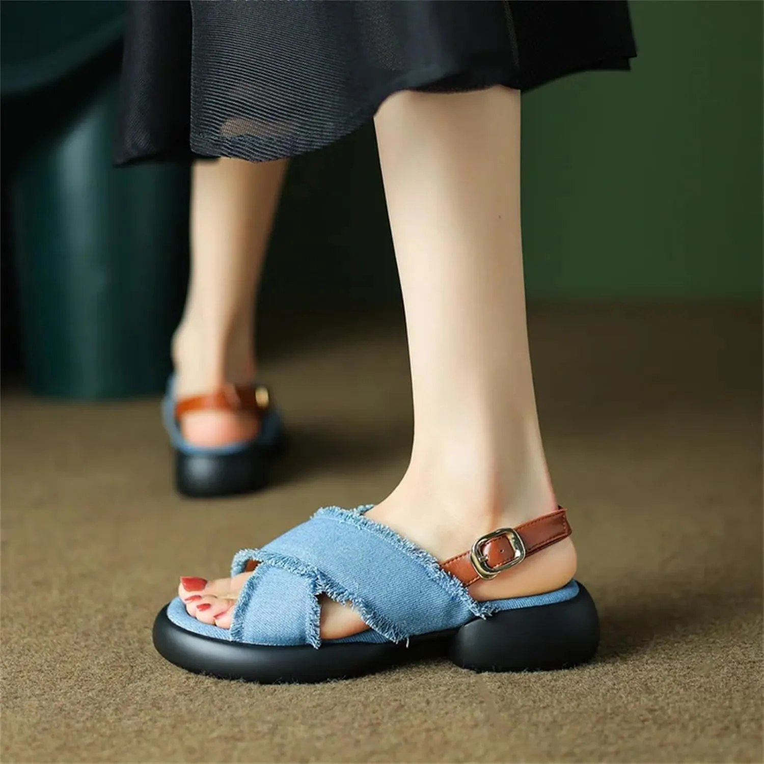 Women's Genuine Leather Platform Sandals - Thick Heels Mixed Colors, Casual Outdoor Summer Fashion