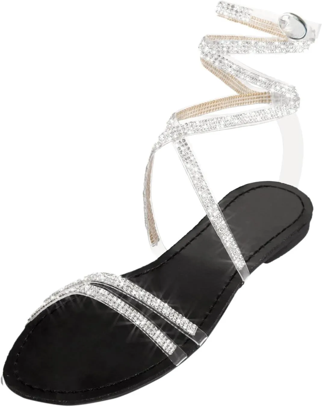 Women's Gladiator Strap Sandals Flat Comfortable Thong Rhinestone Dressy Summer Shoes Strappy Sandals for Party Prom