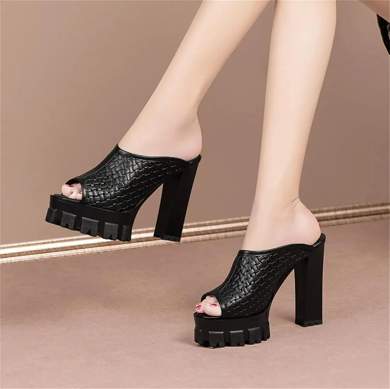 Women's Handmade Genuine Leather Sandals - Platform Thick Heels, Summer Casual Slippers
