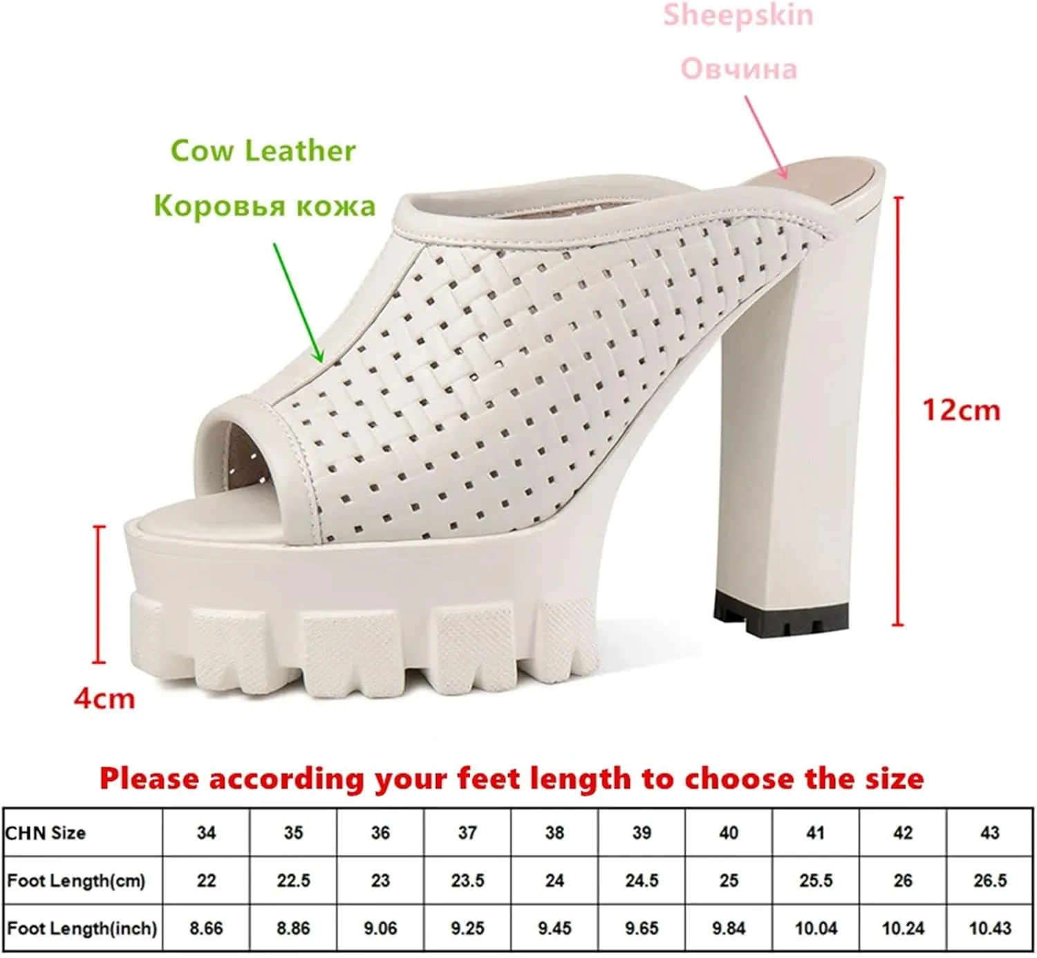 Women's Handmade Genuine Leather Sandals - Platform Thick Heels, Summer Casual Slippers