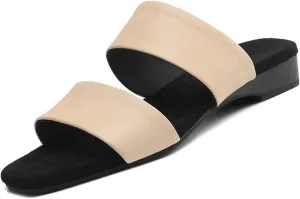 Women's Handmade Leather Sandals - Thick Low Heels, Summer Daily Walking Casual Slippers