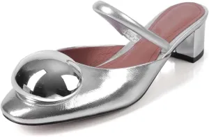 Women's Leather Open-Toe Sandals - Med Heels Black/Silver Summer Party Casual
