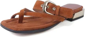 Women's Leather Summer Slippers - Solid Color, Low Thick Heels, Casual Buckles Sandals