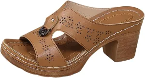 Women's Low Thick Heeled Sandals Open Toe Backless Slip On Block Heels Sandals Summer Fish Mouth Shoes