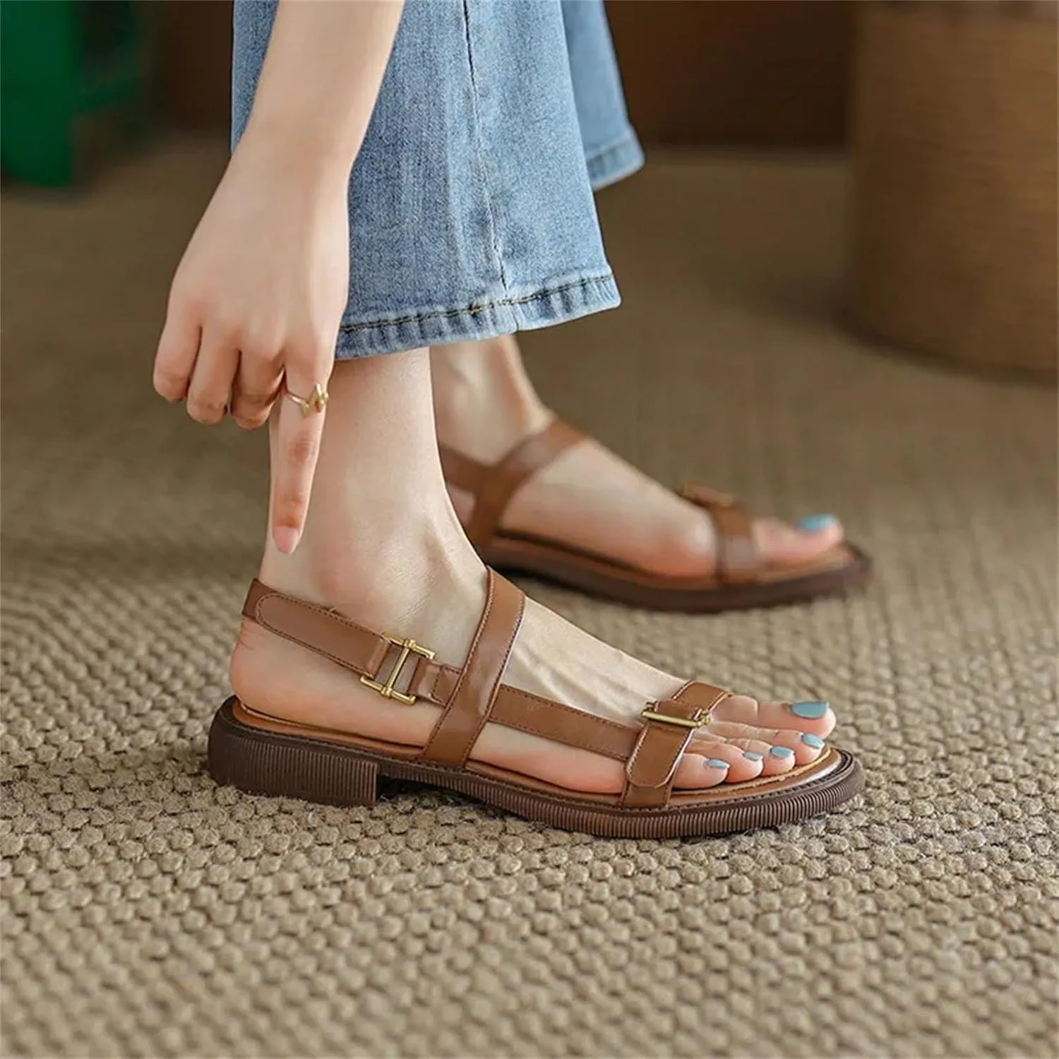 Women's Metal Decor Leather Sandals - Low Heels Summer Casual, Concise Working Fashion