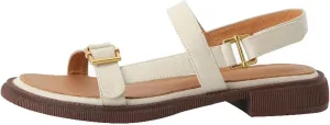 Women's Metal Decor Leather Sandals - Low Heels Summer Casual, Concise Working Fashion