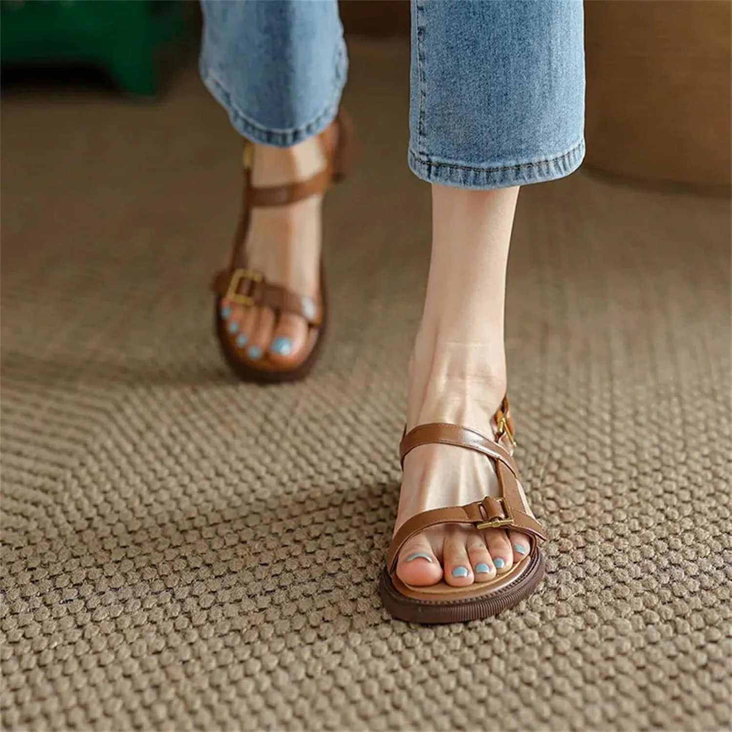 Women's Metal Decor Leather Sandals - Low Heels Summer Casual, Concise Working Fashion