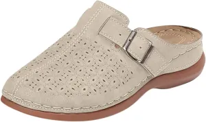 Women's Mules & Clogs Metal Buckle Strap Low Wedge Sandals, Hollow Out Breathable Slip on Sandals Closed Toe Orthopedic Slippers for Women All Day Comfort
