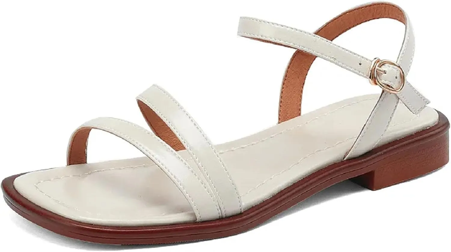 Women's Narrow Band Genuine Leather Sandals - Classic Low Heels, Summer Office Casual Comfort