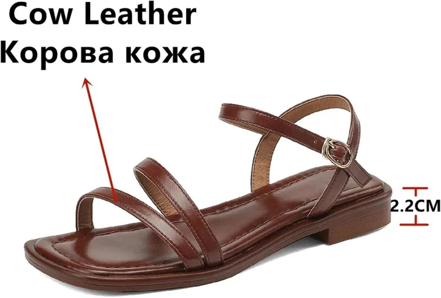 Women's Narrow Band Genuine Leather Sandals - Classic Low Heels, Summer Office Casual Comfort