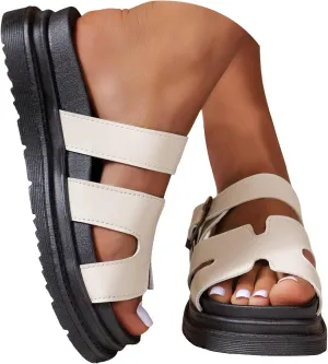 Women's Orthopedic Platform Wedge Sandals 2025 Solid Color Open Toe Summer Fashion Casual Thick Soled Height Enhancing Wedge Heeled Slippers Beach Outdoor Leather Slip on Shoes