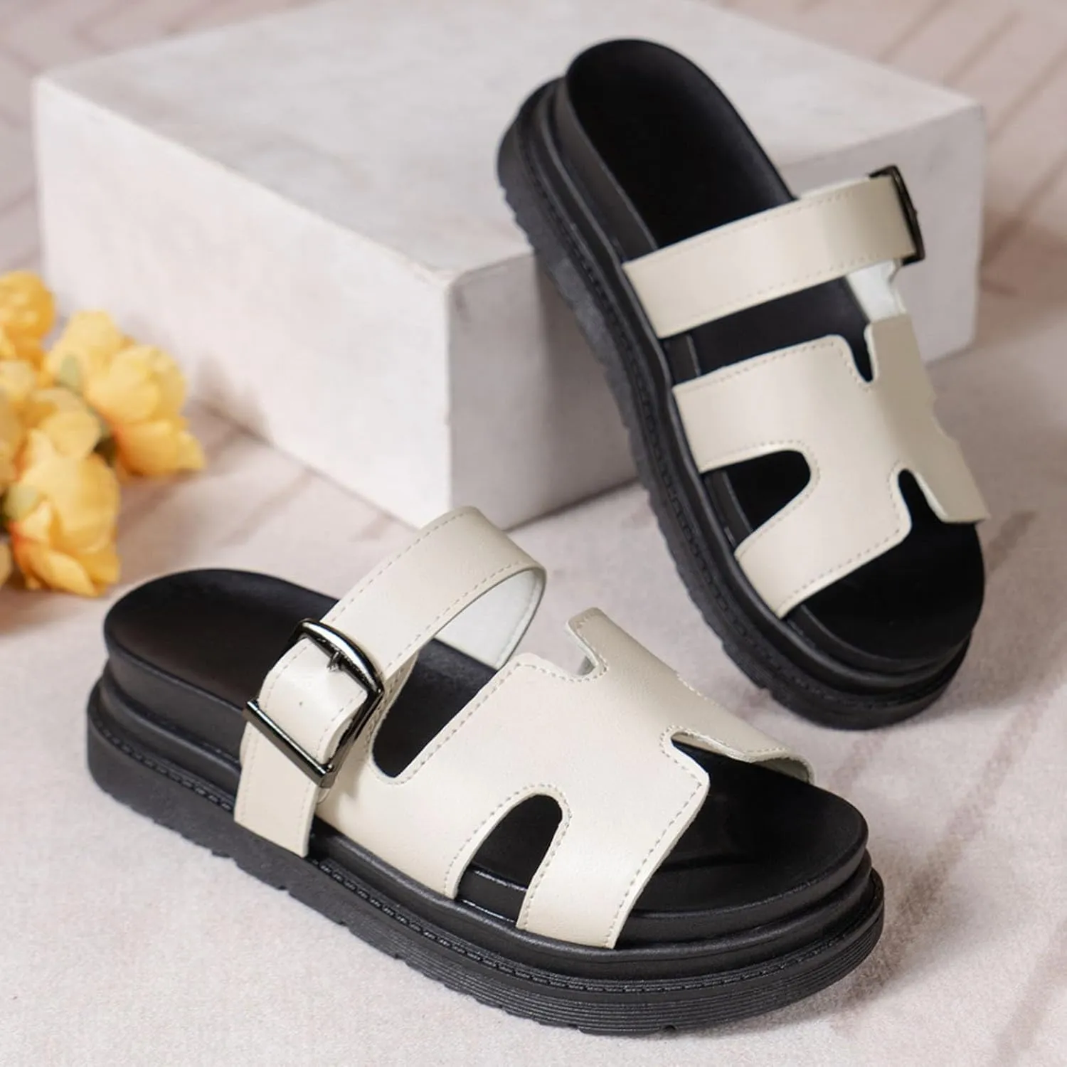 Women's Orthopedic Platform Wedge Sandals 2025 Solid Color Open Toe Summer Fashion Casual Thick Soled Height Enhancing Wedge Heeled Slippers Beach Outdoor Leather Slip on Shoes