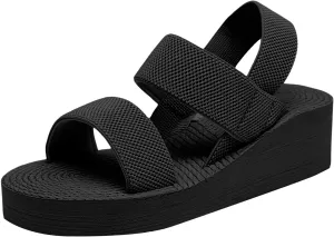 Womens Orthopedic Platform Wedge Sandals with Arch Support Slingback Lightweight Elastic Ankle Strap Low Wedges Walking Sandals Low Wedges Non Slip-on Womens Sandal Heels Dress Open Toe Shoes