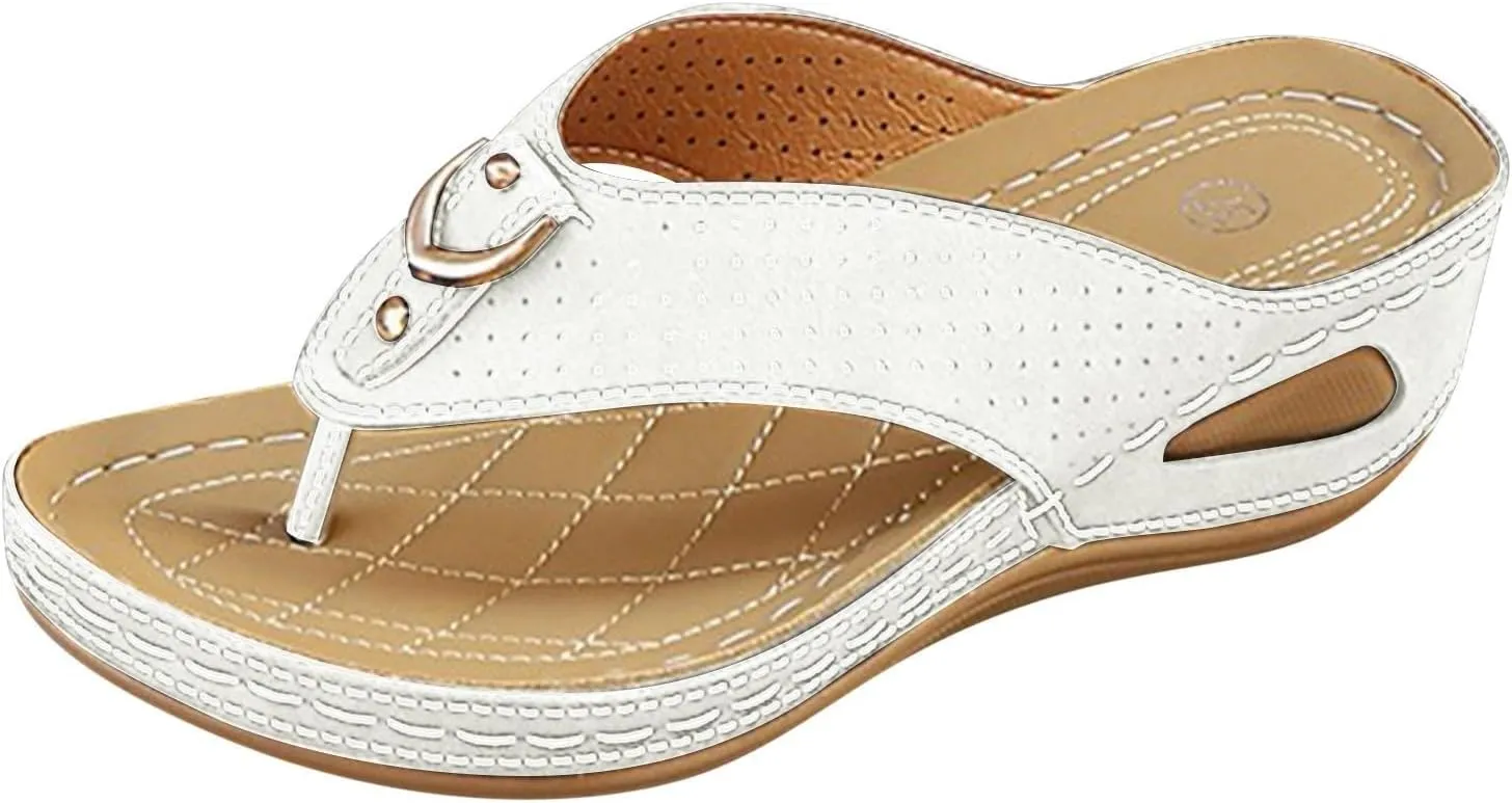 Womens Orthopedic Sandals Arch Support Wedge Platform Sandals Comfortable Flip Flops Casual Boho Open Toe Thong Slipper