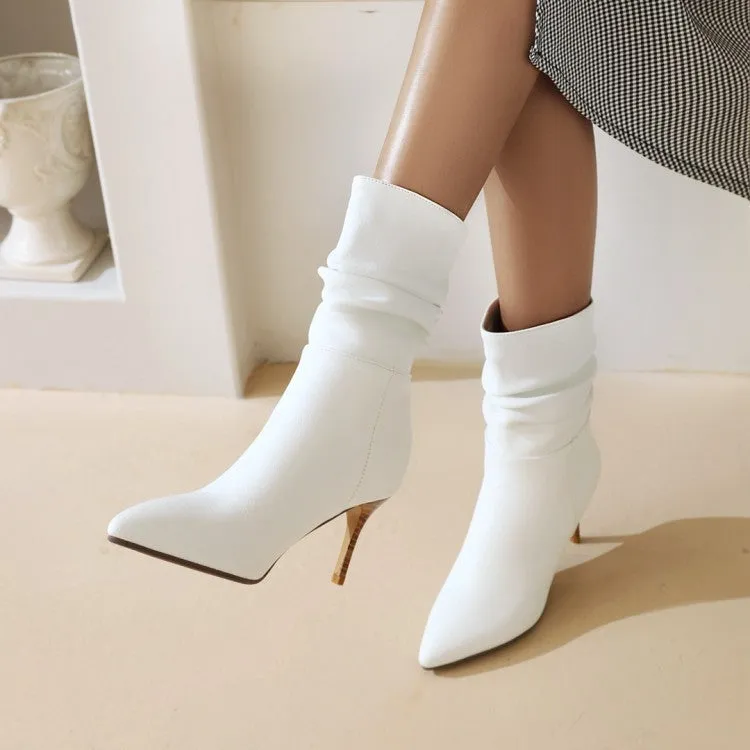 Women's Pleated Pointed Toe Stiletto Boots
