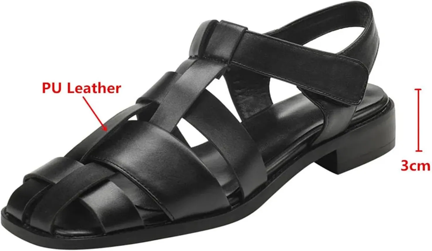 Women's PU Leather Sandals - Weave Thick Heels, Square Toe Summer Casual