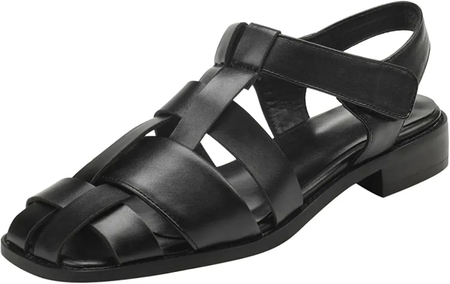 Women's PU Leather Sandals - Weave Thick Heels, Square Toe Summer Casual