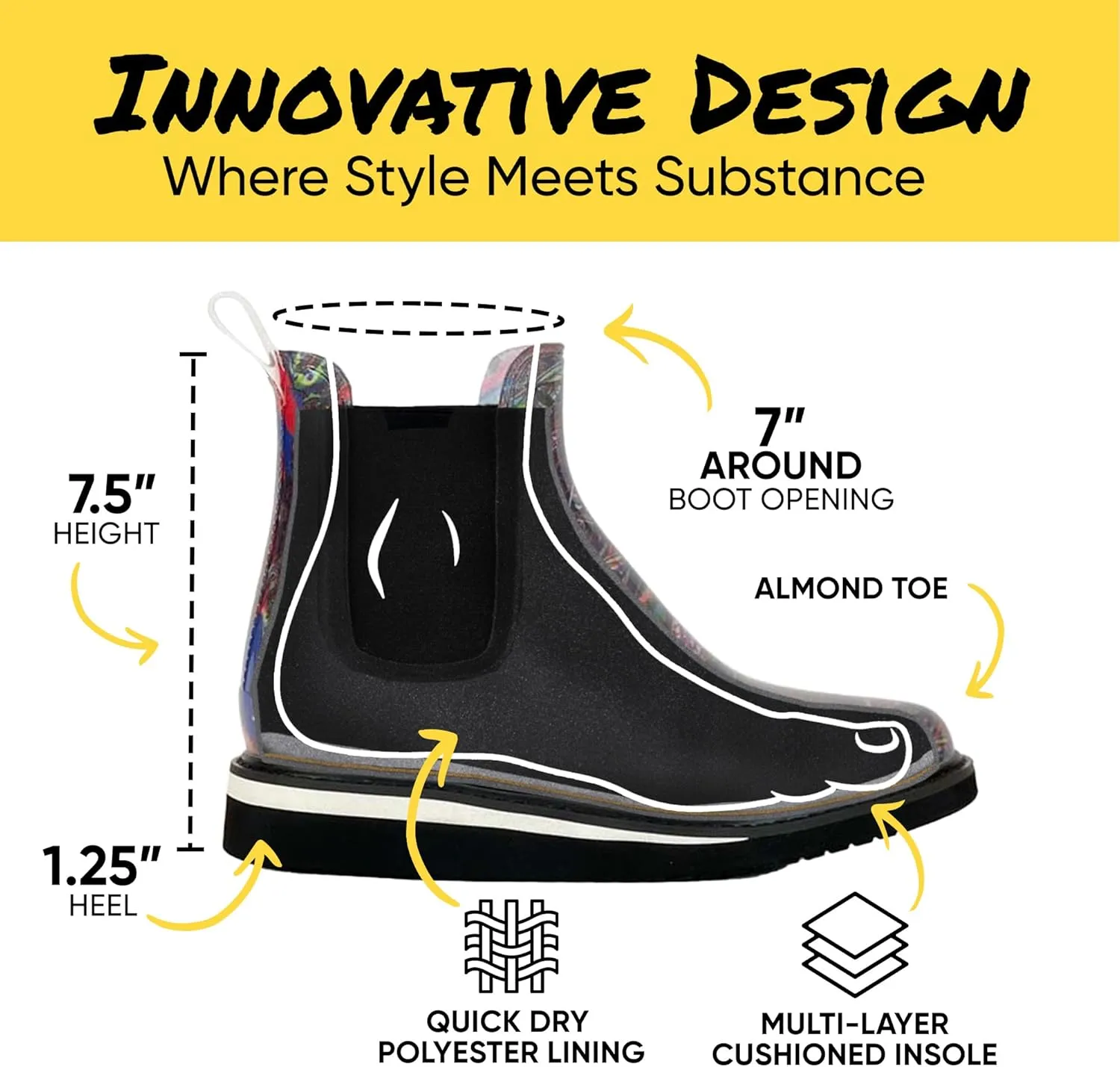 Women's Rain Boots Ankle by Roma Boots, Versatile Vegan Rubber Rain Shoes, Comfortable Rain Boot, Waterproof Rain Shoes with Quick Dry Super Soft Lining - US Sizes.