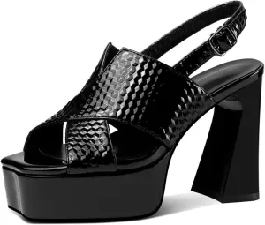 Women's Red/Black Platform Sandals - Genuine Leather Thick Heels Summer Party