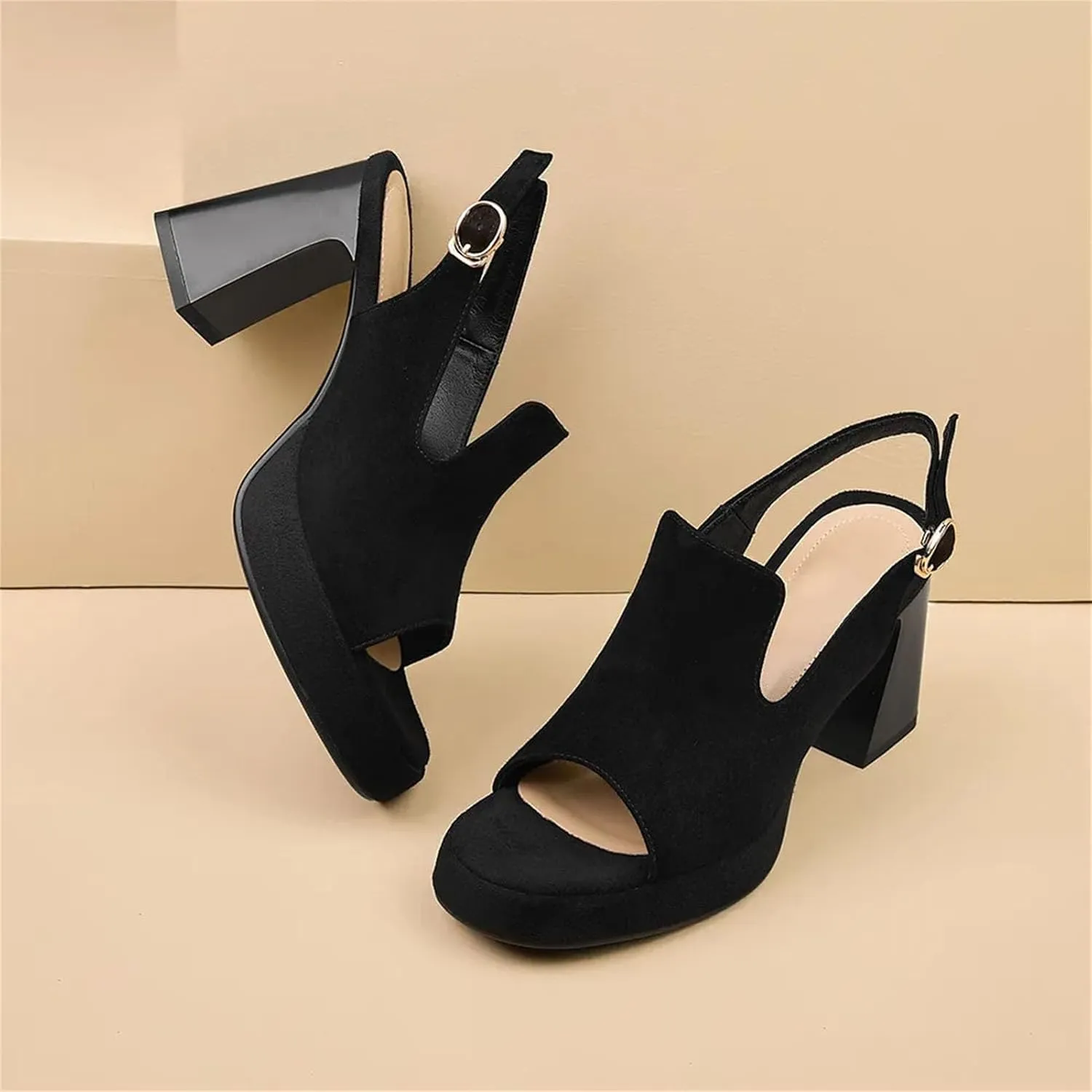 Women's Round Toe Sandals - Genuine Leather Thick Heels, Summer Casual Office Lady