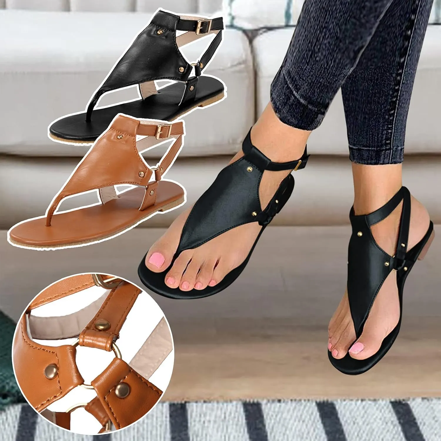 Womens Sandals Casual Open Toe Buckle Strap Roman Sandals Summer Bohemian Shoes