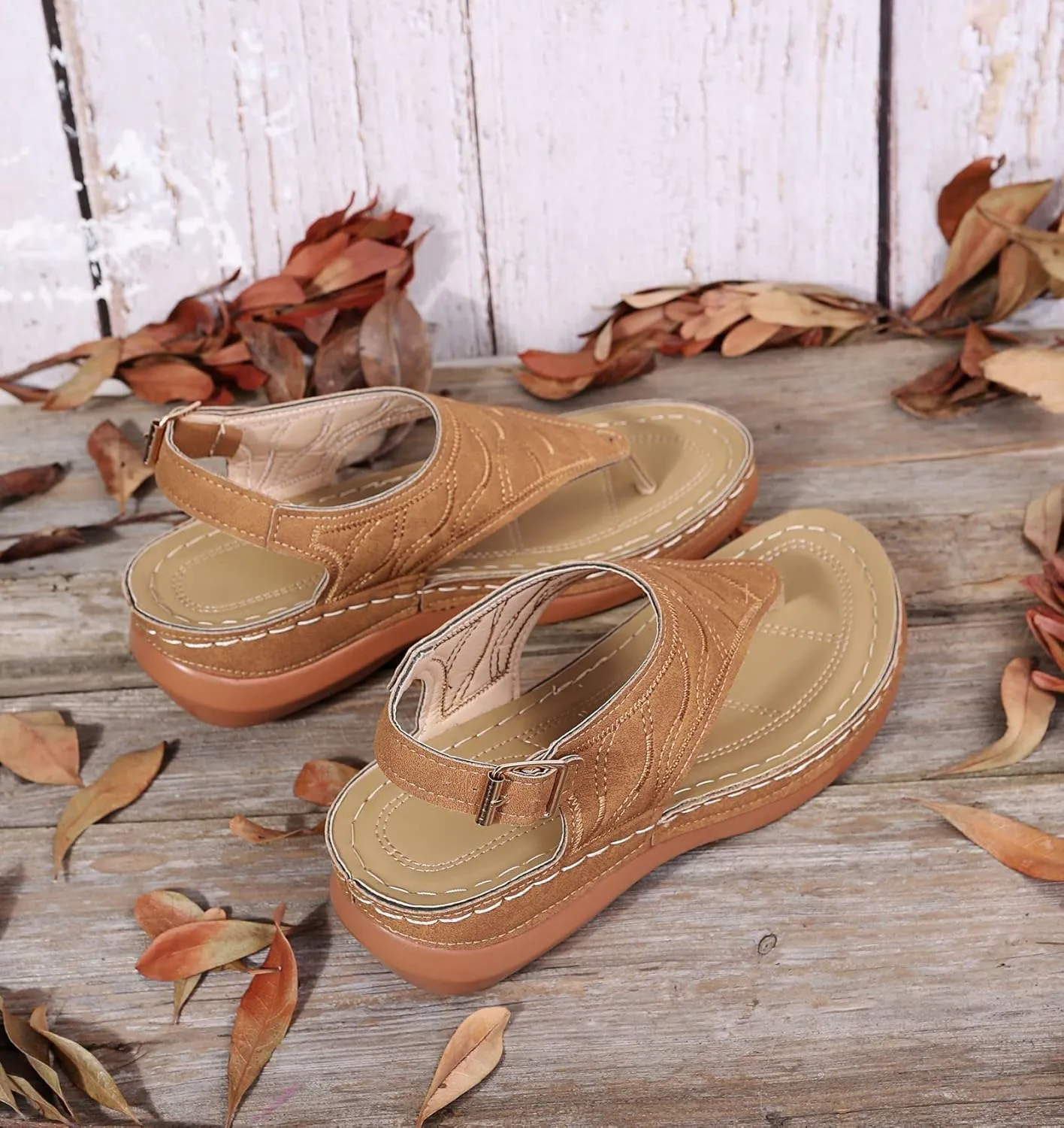 Women's Sandals Thong Slide Flat Slippers Arch Support Sandals with Strappy String Ankle Strap Gladiator Walking Shoes