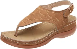 Women's Sandals Thong Slide Flat Slippers Arch Support Sandals with Strappy String Ankle Strap Gladiator Walking Shoes