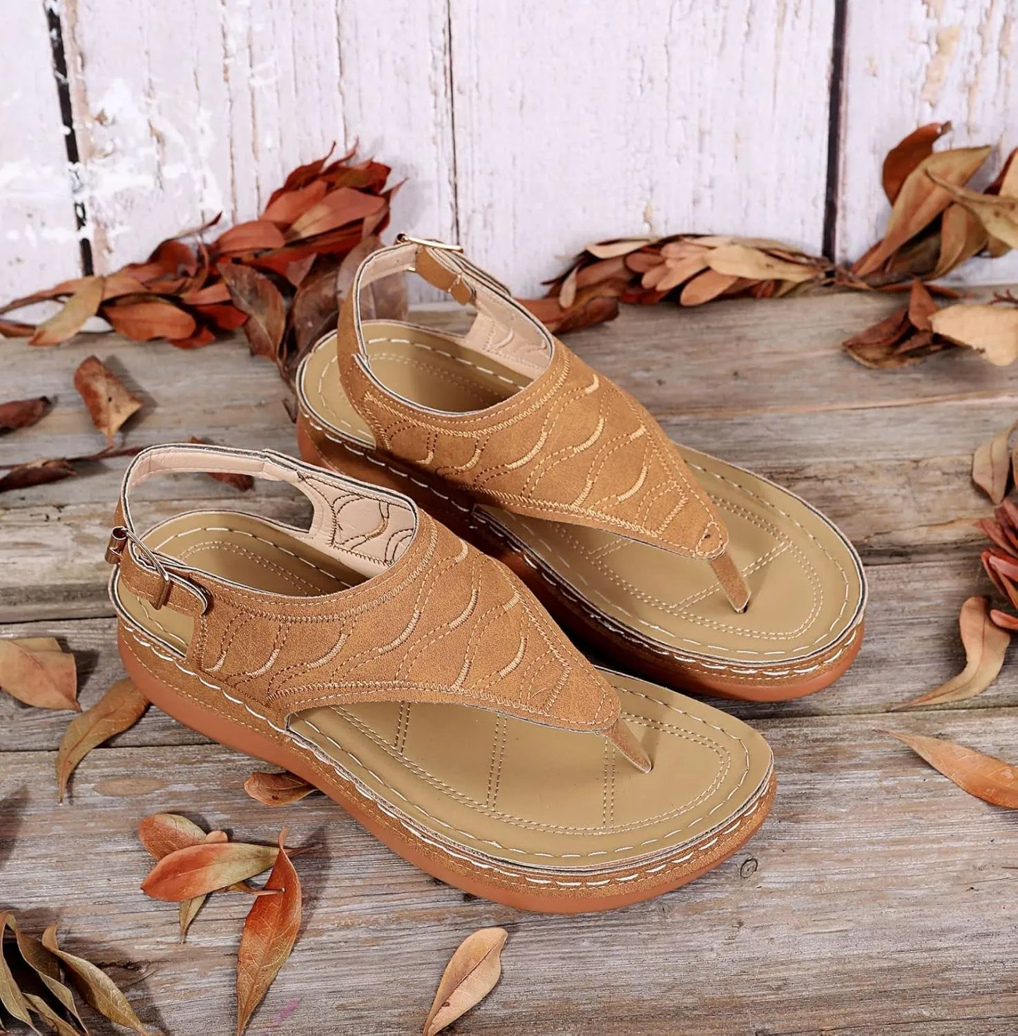 Women's Sandals Thong Slide Flat Slippers Arch Support Sandals with Strappy String Ankle Strap Gladiator Walking Shoes