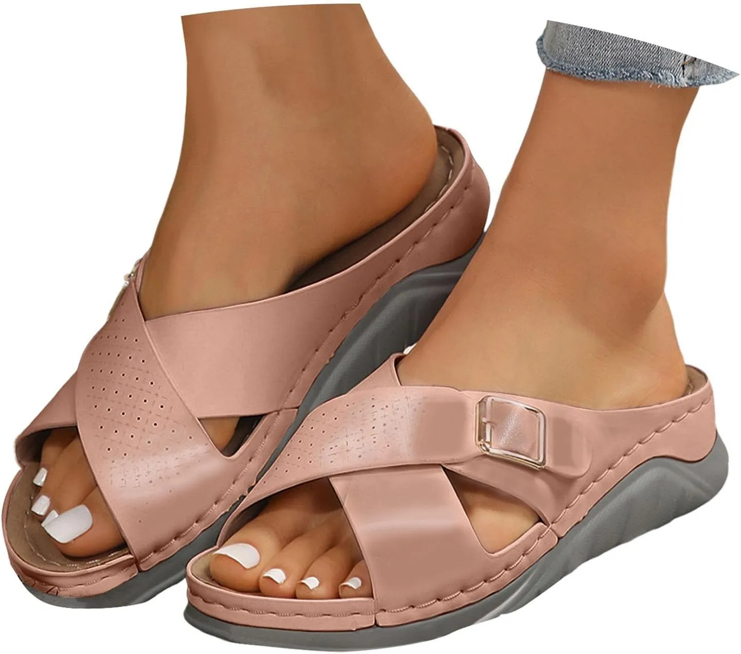 Women's Slide Sandals,2025 Arch Support Wedge Flip Flops Slide Dressy Summer Open Toe Crisscross Straps Slip on Comfortable Slippers Beach Vacation Outdoor Activities Shoes
