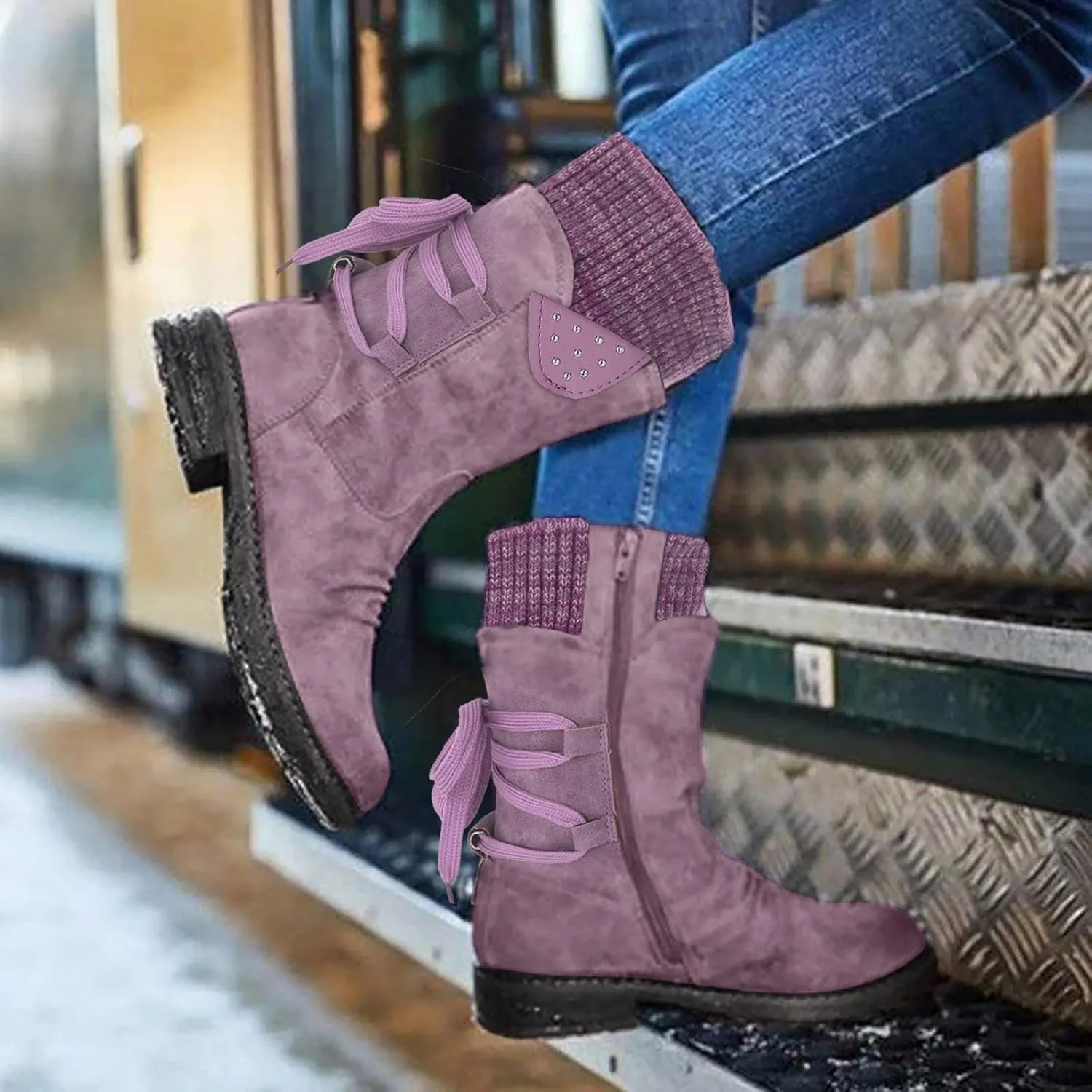Womens Slip on Snow Boots Waterproof Womens Snow Boots Ankle Boots Women Winter Snow Duck Boots Women Waterproof Wide Width Botas Para Nieve E Invierno De Mujer