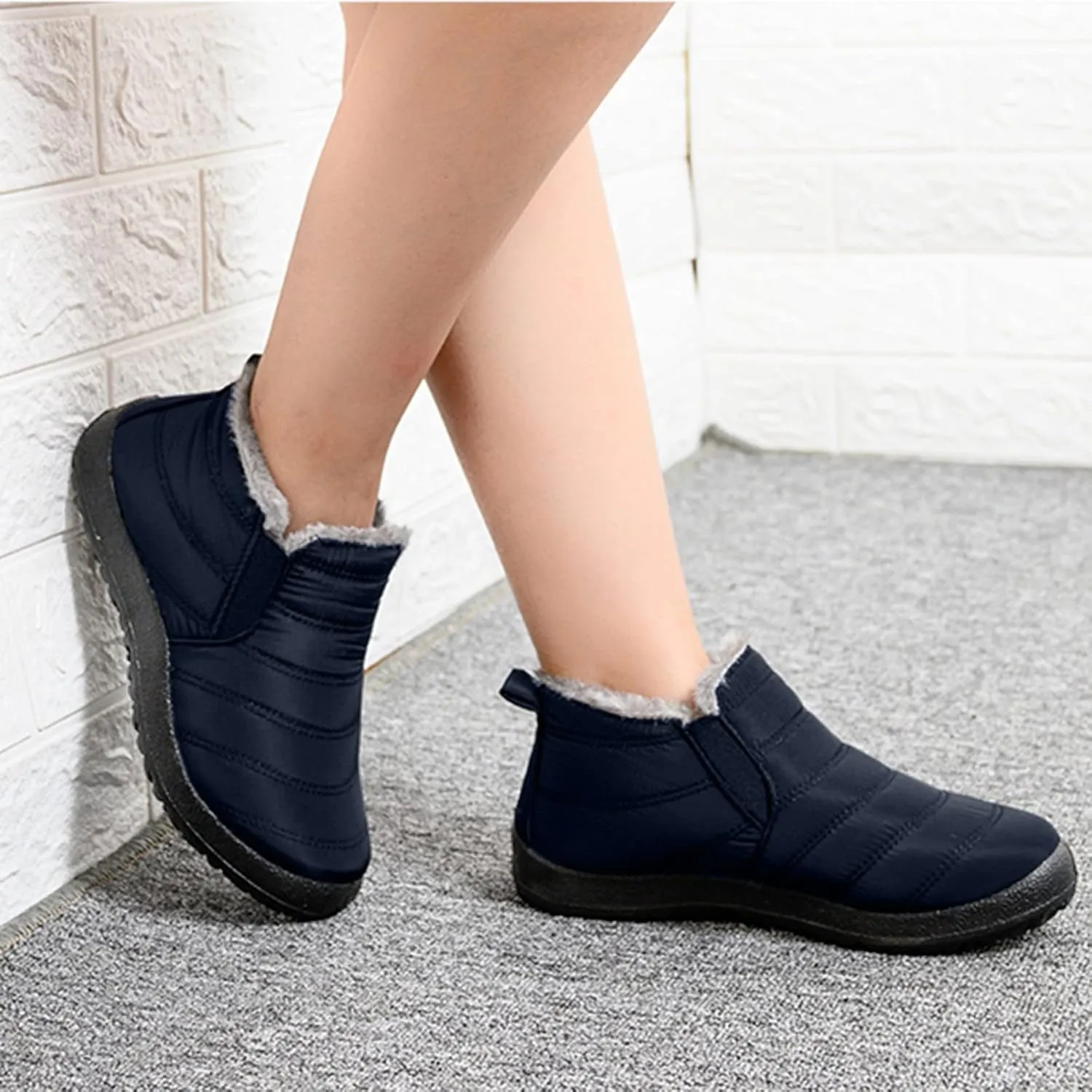 Women's Snow Boots Slip on Womens Size 8.5 Snow Boot Short Winter Boots for Women Wide Waterproof Work Boots for Women Lightweight Botas Negras De Invierno De Mujer
