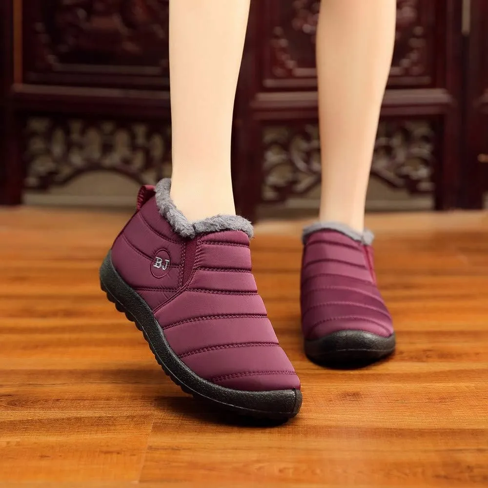 Womens Snow Boots Waterproof Insulated Hiking Womens Waterproof Snow Boots Slip on Furry Winter Boots Woman Winter Leather Knee High Winter Boots Botas Impermeables Para Mujeres