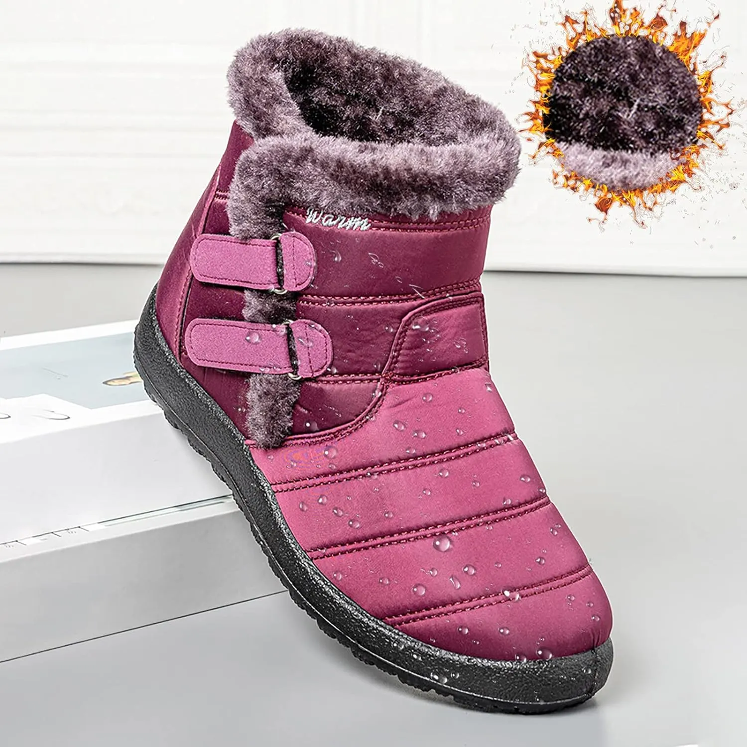 Women's Snow Boots Waterproof Insulated Womens Black Snow Boots Ankle Snow Boots Womens Size 8.5 Wide Women Boots Winter Slip on Botas Para Nieve Mujer 6.5