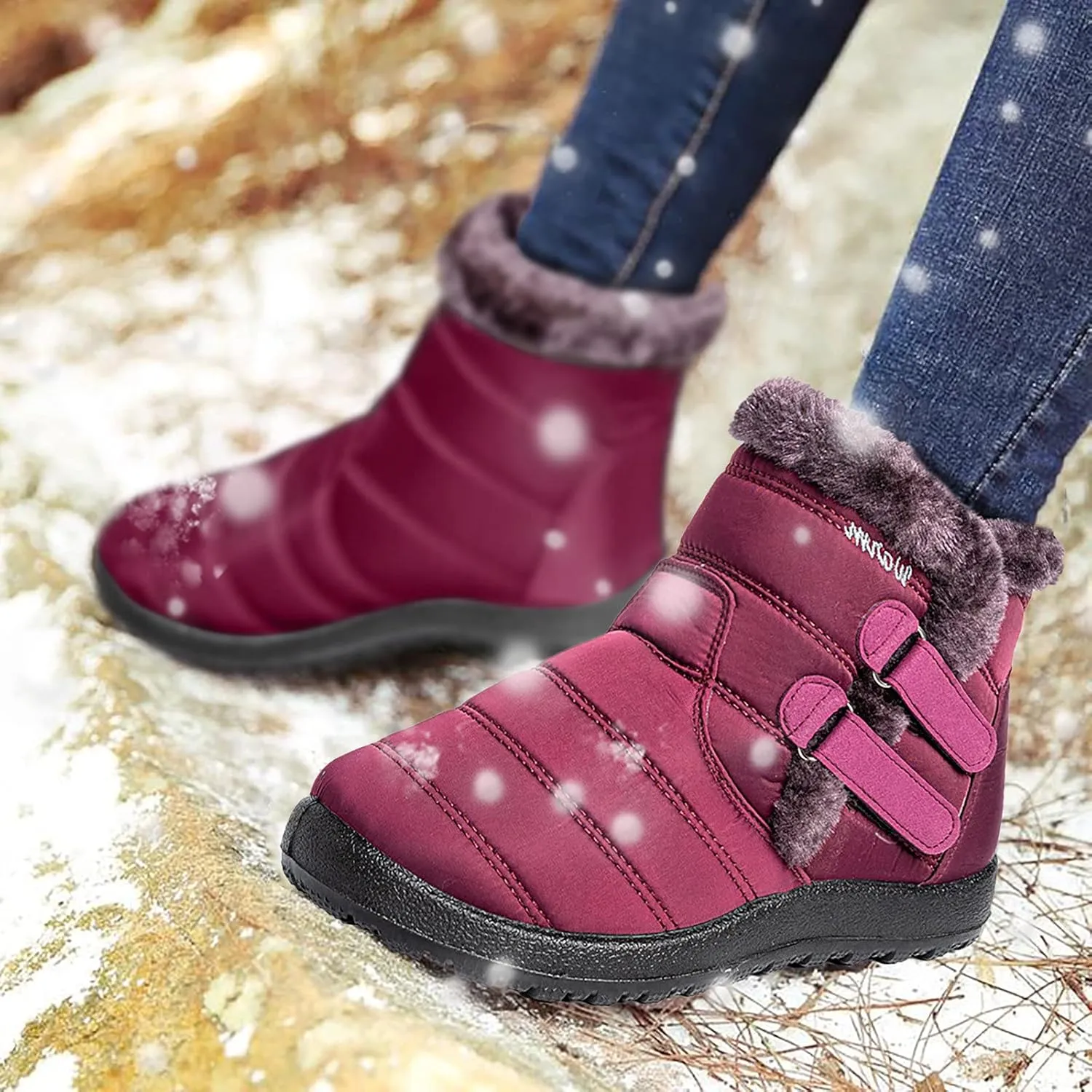 Women's Snow Boots Waterproof Insulated Womens Black Snow Boots Ankle Snow Boots Womens Size 8.5 Wide Women Boots Winter Slip on Botas Para Nieve Mujer 6.5